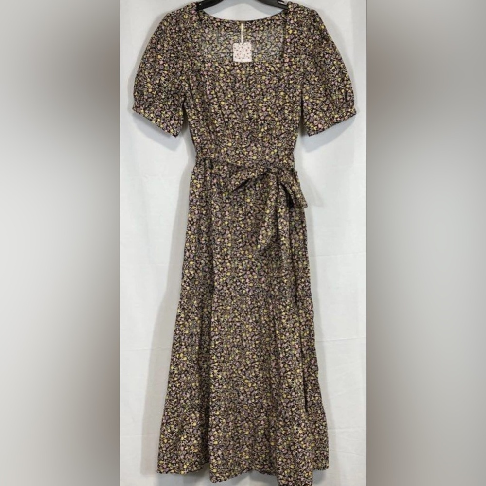 Free People Black Floral Midi Dress